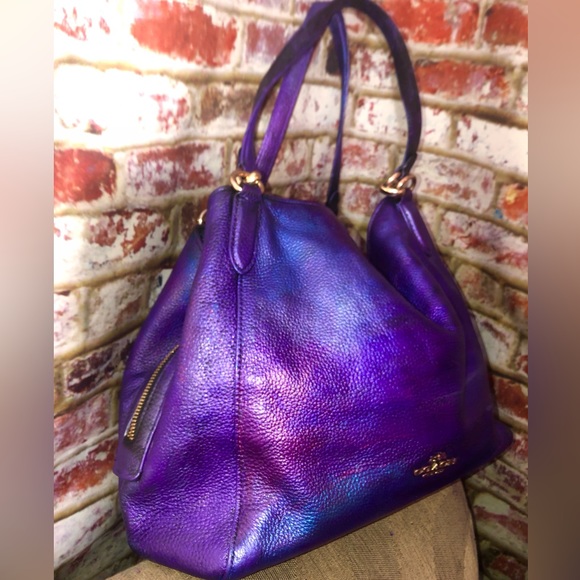 STUNNING Coach Madison Metallic Purple Mult Color Pebbled Leather Shoulder Bag - Picture 9 of 14
